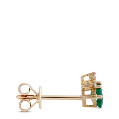 Round Emerald and Diamond Studs, 14K Yellow Gold