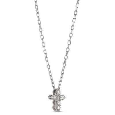 Classic Diamond Mini Cross Necklace, 0.12 Carat Total Weight, 14K White Gold