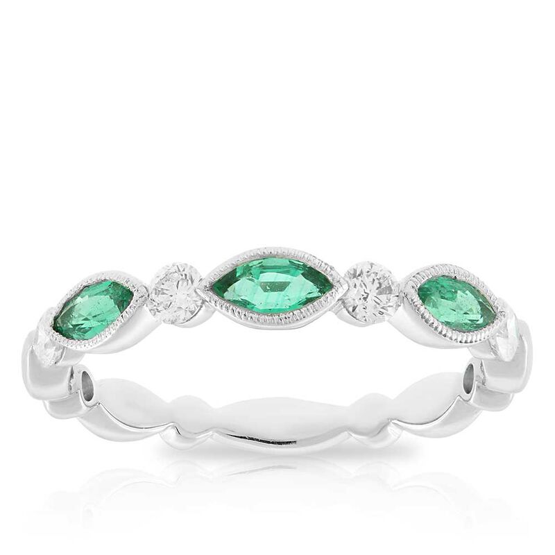Marquise Emerald & Diamond Ring 14K image number 0
