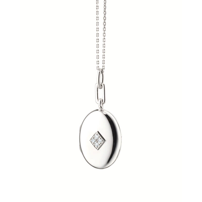 Monica Rich Kosann Diamond Sterling Silver Oval Locket Necklace image number 1