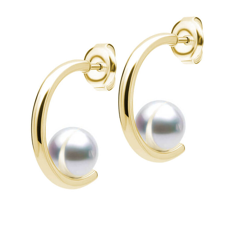 Mikimoto Classic Akoya Cultured Pearl Semi Hoop Earrings 18K image number 1