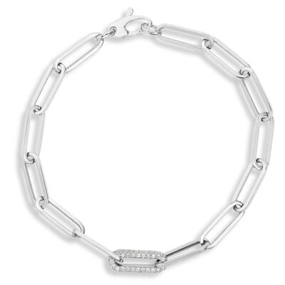 Paperclip Bracelet with Diamond Accent, 14K White Gold