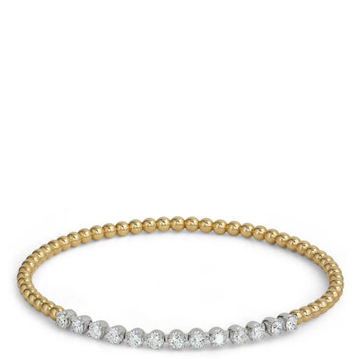 Two Tone Stretchy Diamond Bracelet, 1 Carat Total Weight, 14K White and Yellow Gold