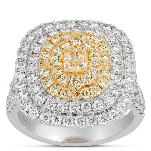 Two Tone Cluster Diamond Ring, 14K Gold