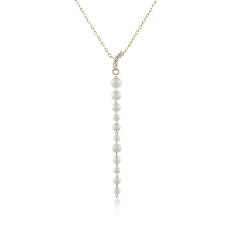 Graduated Cultured Akoya Pearl & Diamond Necklace 14K image number 0
