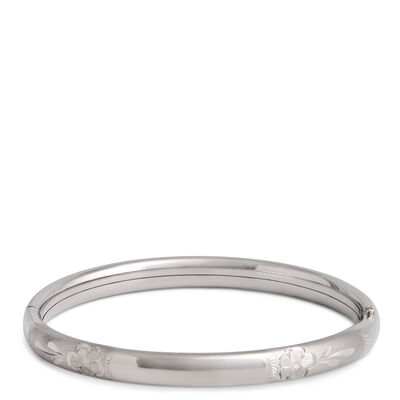 Stainless Steel Baby Bangle with Floral Engraving