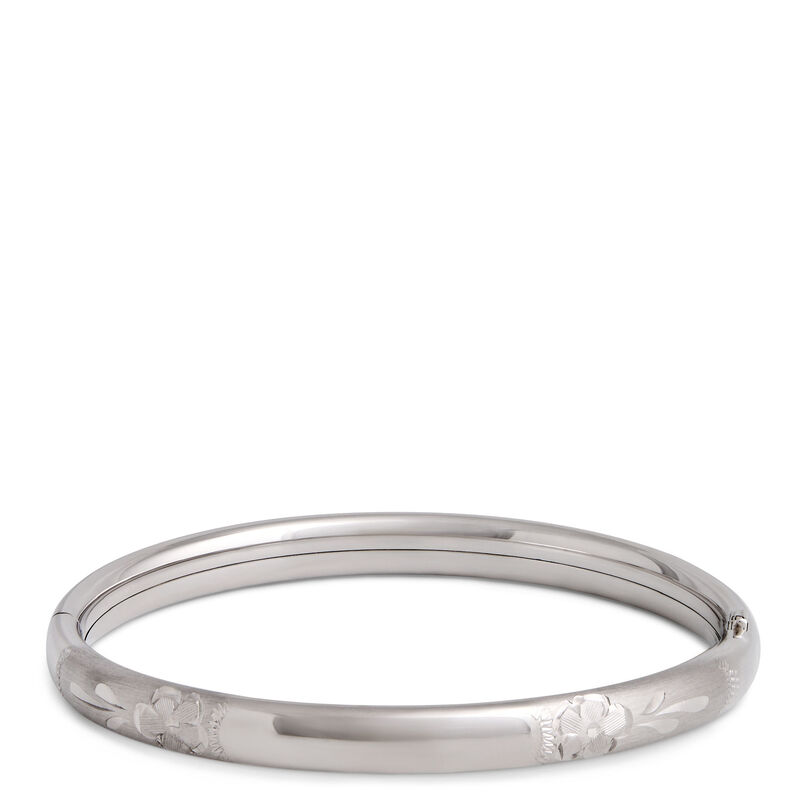 Stainless Steel Baby Bangle with Floral Engraving image number 0