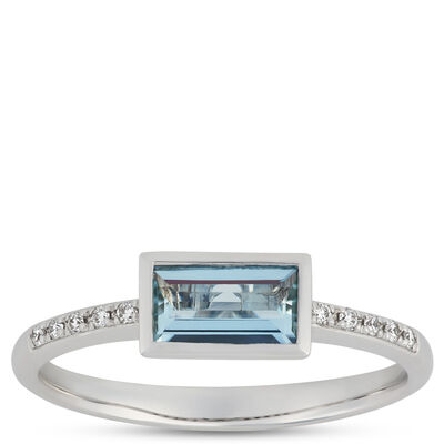 Baguette Aquamarine Ring, 14k White Gold