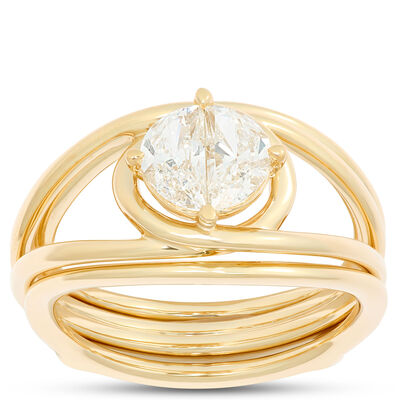 Two Half Moon Open Center Ring, ⅔ Total Carat Weight, 14K Yellow Gold