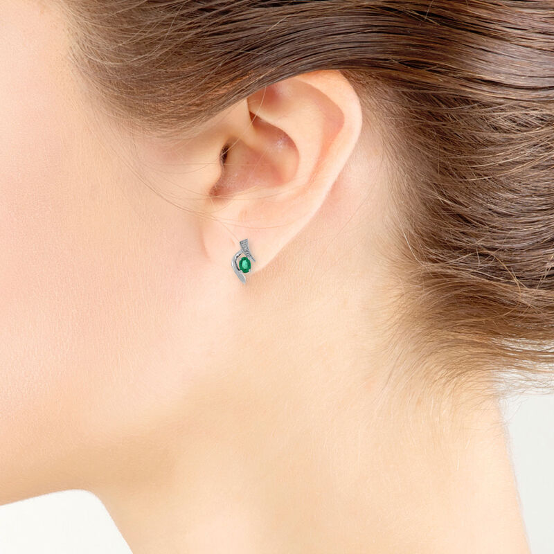 Oval Emerald & Diamond Earrings 14K image number 1