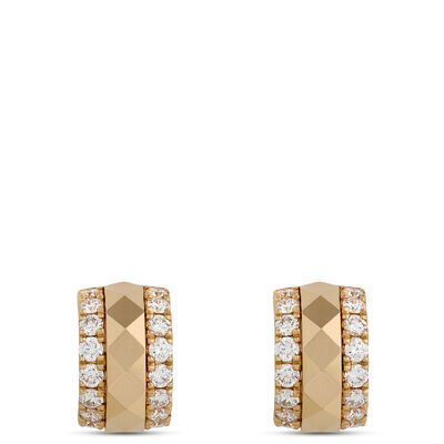 Classic Small Hoops with Round Diamonds, &frac34; Carat Total Weight, 14K Yellow Gold