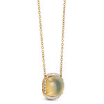 Cabochon Opal & Diamond Halo Necklace 14K