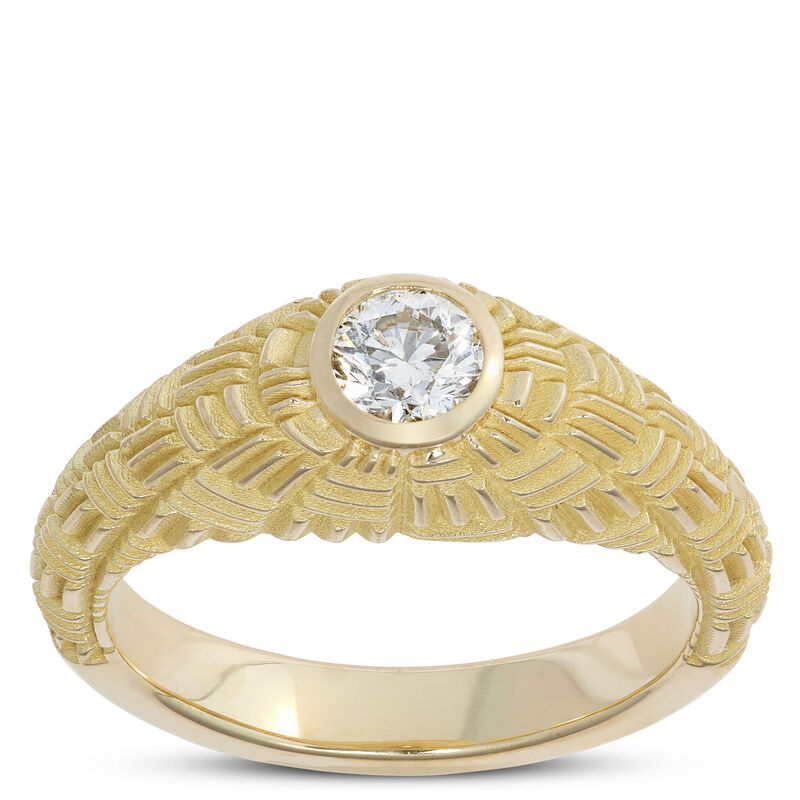 Gents Fluted Shank Diamond Ring, 18K Yellow Gold image number 0