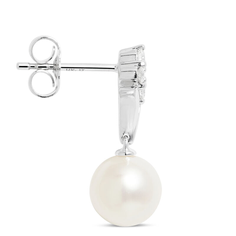 Cultured Freshwater Pearl and Diamond Dangle Earrings, 14K White Gold image number 2