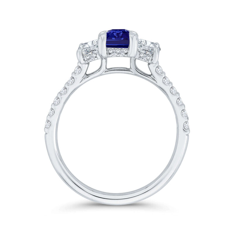 Bella Ponte 3-Stone Emerald Cut Sapphire and Diamond Engagement Ring, 14K White Gold image number 3
