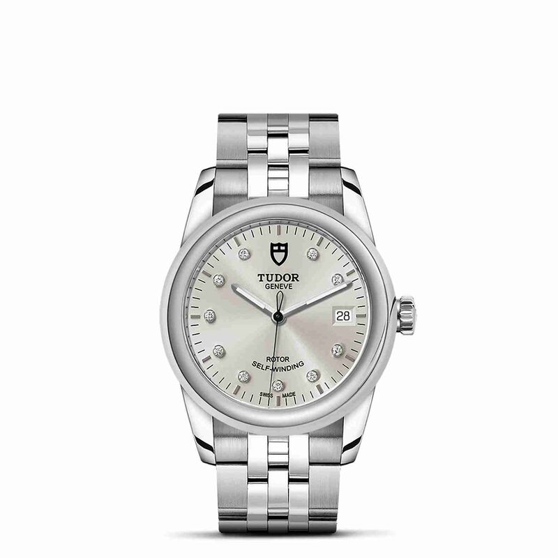 TUDOR Glamour Date Watch Silver Dial Steel Bracelet, 36mm image number 1