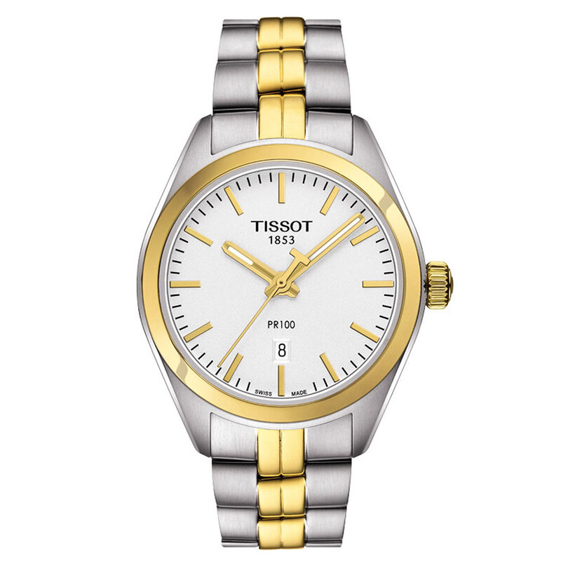 Tissot PR 100 Lady Gold PVD Silver Dial Quartz Watch, 33mm image number 0