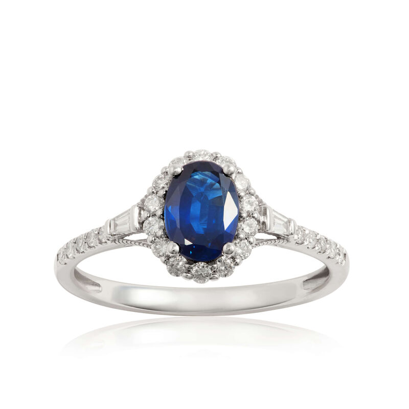 Oval Sapphire & Diamond Halo Ring 14K image number 0