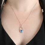 Oval Blue Topaz & Diamond Necklace 14K