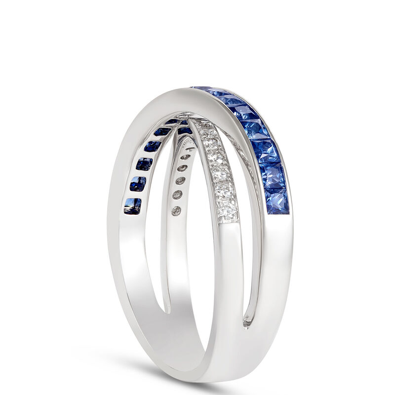 Sapphire and Diamond Crossover Ring, 14K White Gold image number 1
