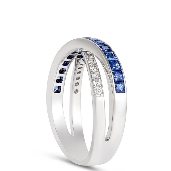 Sapphire and Diamond Crossover Ring, 14K White Gold