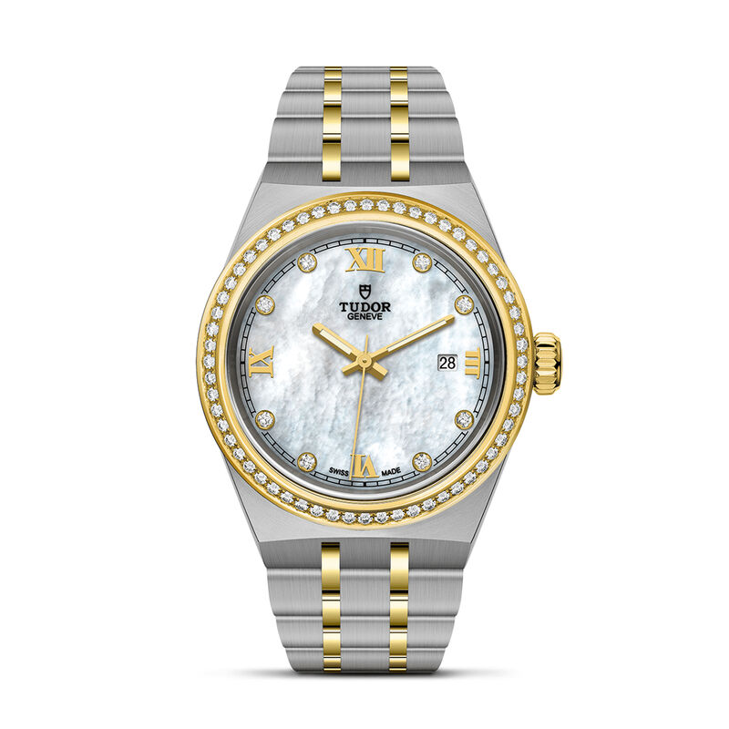 TUDOR Royal Watch Steel Case Gem Set White Dial Steel and Gold Bracelet, 28mm image number 0
