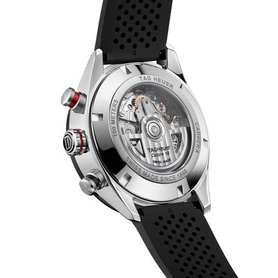 TAG Heuer Carrera Chronograph Watch Black Dial Rubber Strap, 44mm