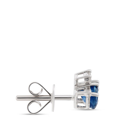 Round Sapphire and Diamond Studs, 14K White Gold