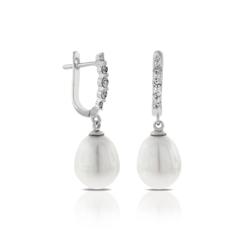 Freshwater Cultured Pearl & White Sapphire Earrings 14K image number 0
