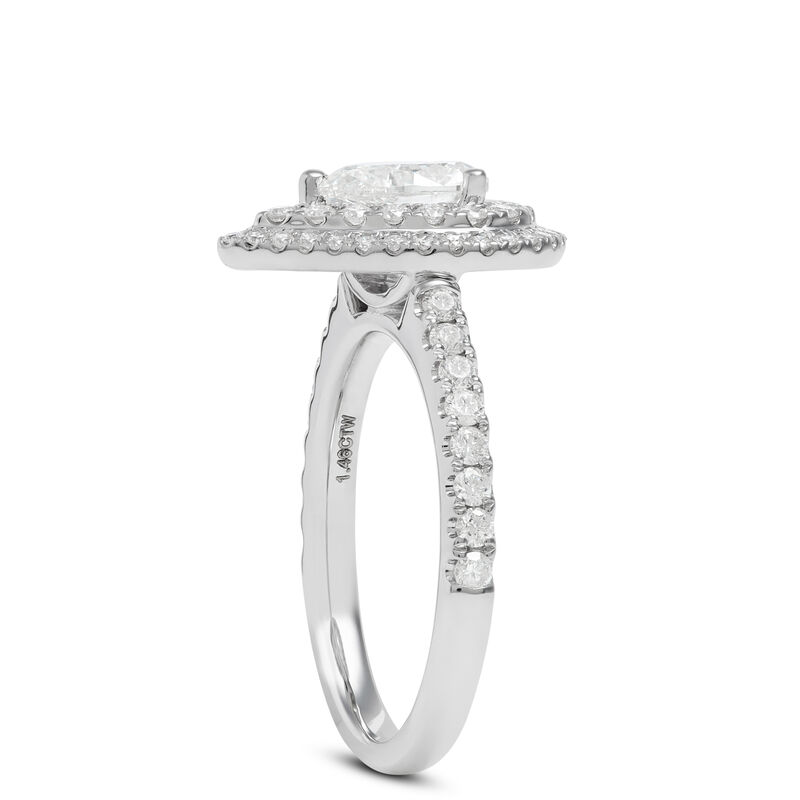 Pear Shaped Double Halo Diamond Engagement Ring, 14K White Gold image number 1