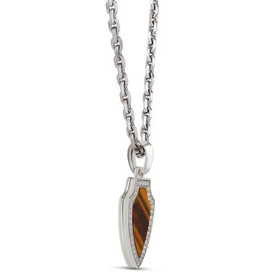 Tiger’s Eye and White Sapphire Shield Necklace, Sterling Silver