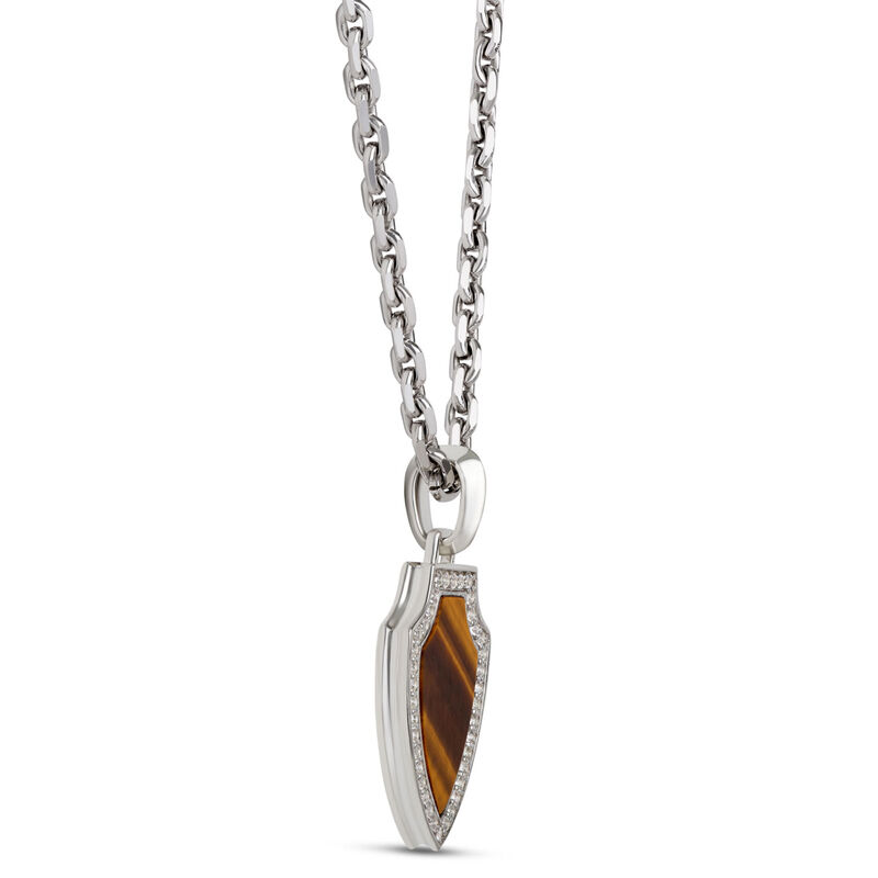Tiger’s Eye and White Sapphire Shield Necklace, Sterling Silver image number 1