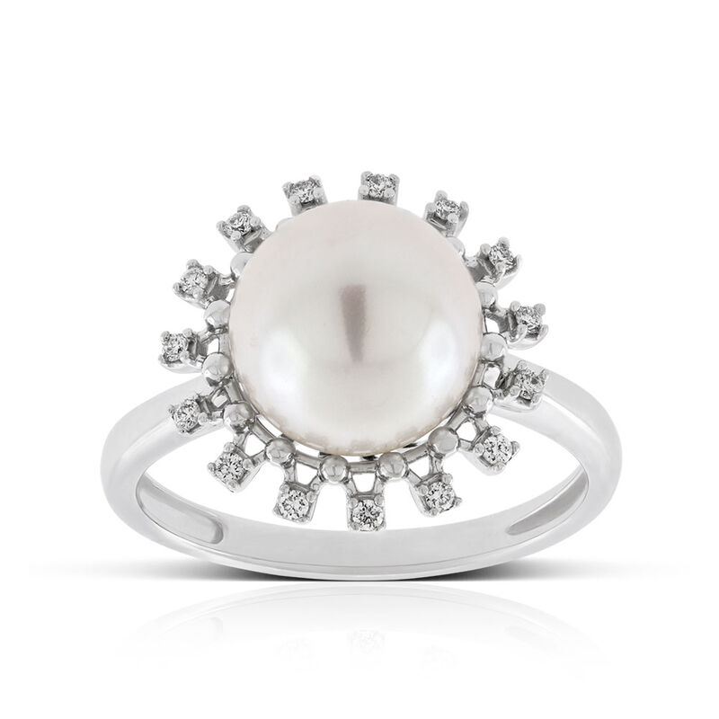 Cultured Freshwater Pearl & Diamond Halo Ring 14K image number 0