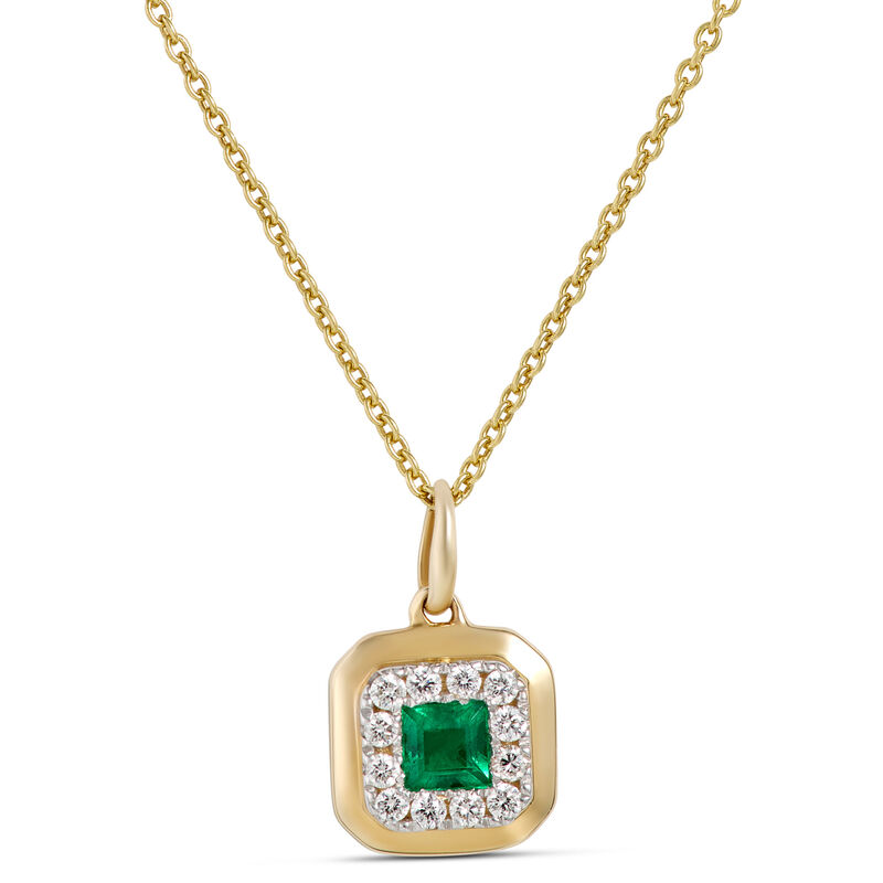 Square Emerald and Round Diamond Pendant, 14K Yellow Gold image number 0