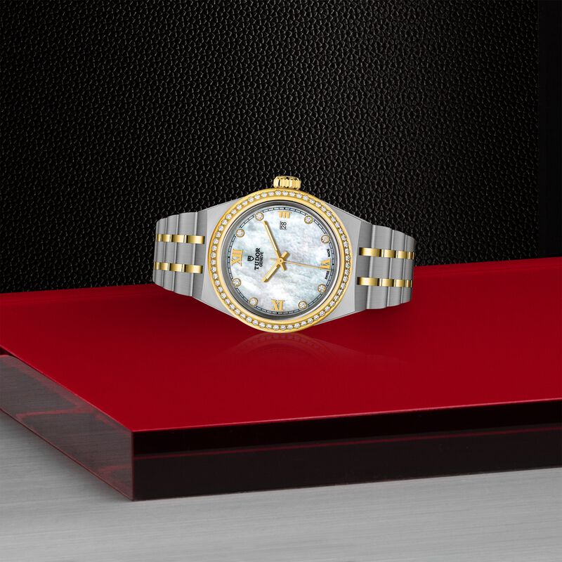TUDOR Royal Watch Steel Case Gem Set White Dial Steel and Gold Bracelet, 28mm image number 3