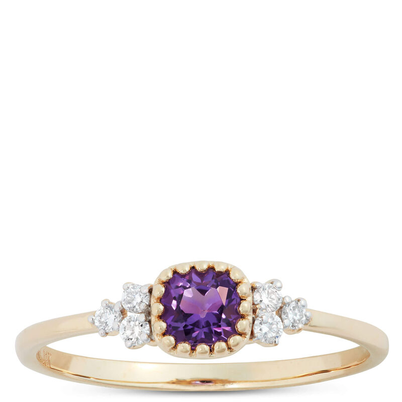 Cushion Cut Amethyst and Diamond Ring, 14K Yellow Gold image number 0