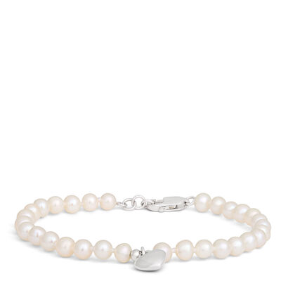 Stainless Steel Baby Pearl Bracelet with Puff Heart