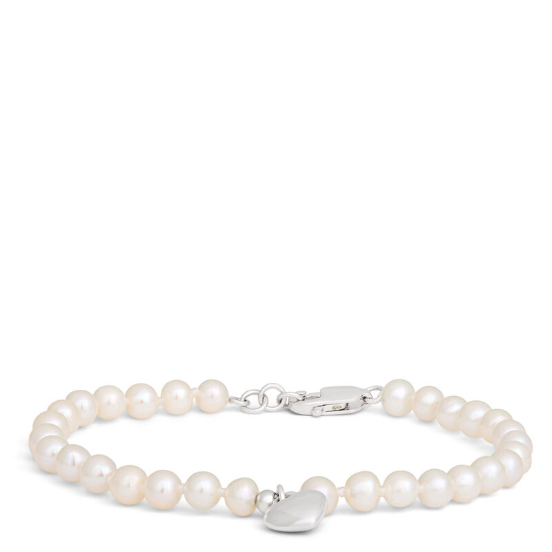 Stainless Steel Baby Pearl Bracelet with Puff Heart image number 1