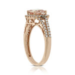 Rose Gold Morganite & Diamond Split Shank Ring 14K