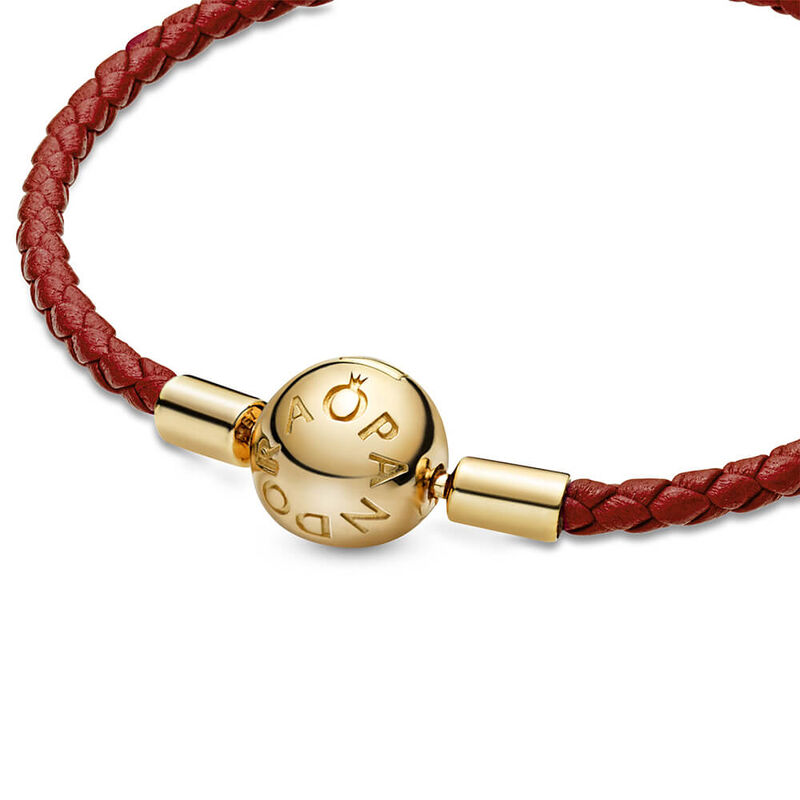 Pandora Moments Red Woven Leather Bracelet image number 1