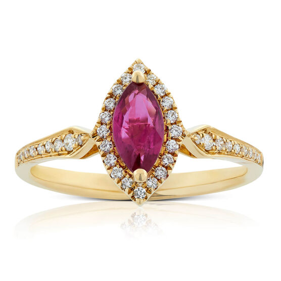 Marquise Ruby & Diamond Halo Ring 14K