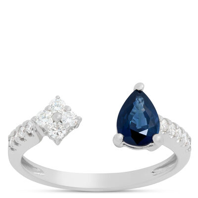 Sapphire & Diamond Open Shank Ring 14K
