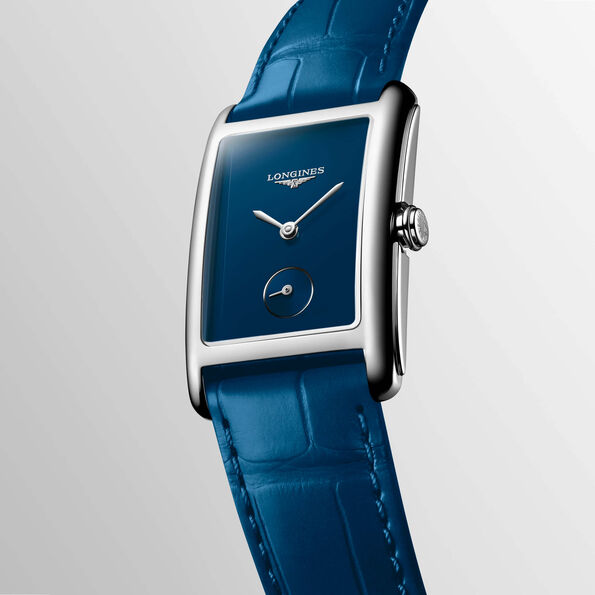 Longines DolceVita Watch Rectangle Blue Dial Blue Leather Strap, 23mm