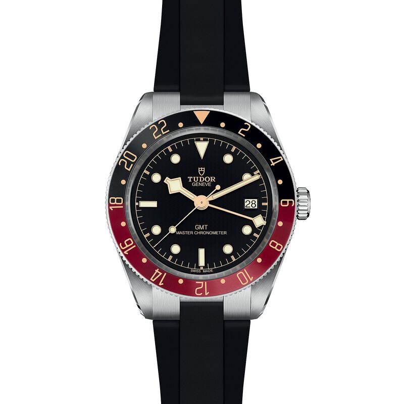 Tudor Black Bay 58 GMT Black Dial Steel Case Rubber Strap, 39mm 