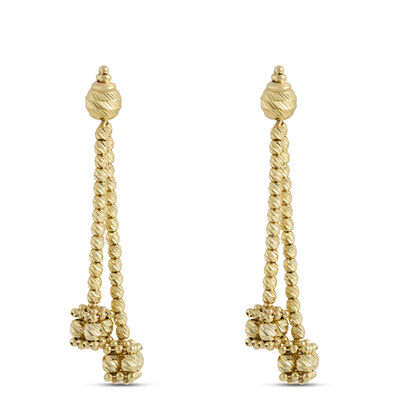 Toscano Double Beaded Drop Earrings, 14K Yellow Gold