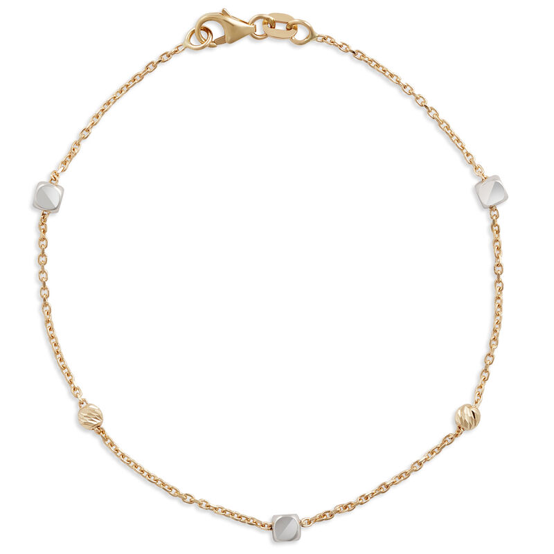 7-Inch Cube and Round Bead Station Bracelet, 14K Yellow Gold image number 0