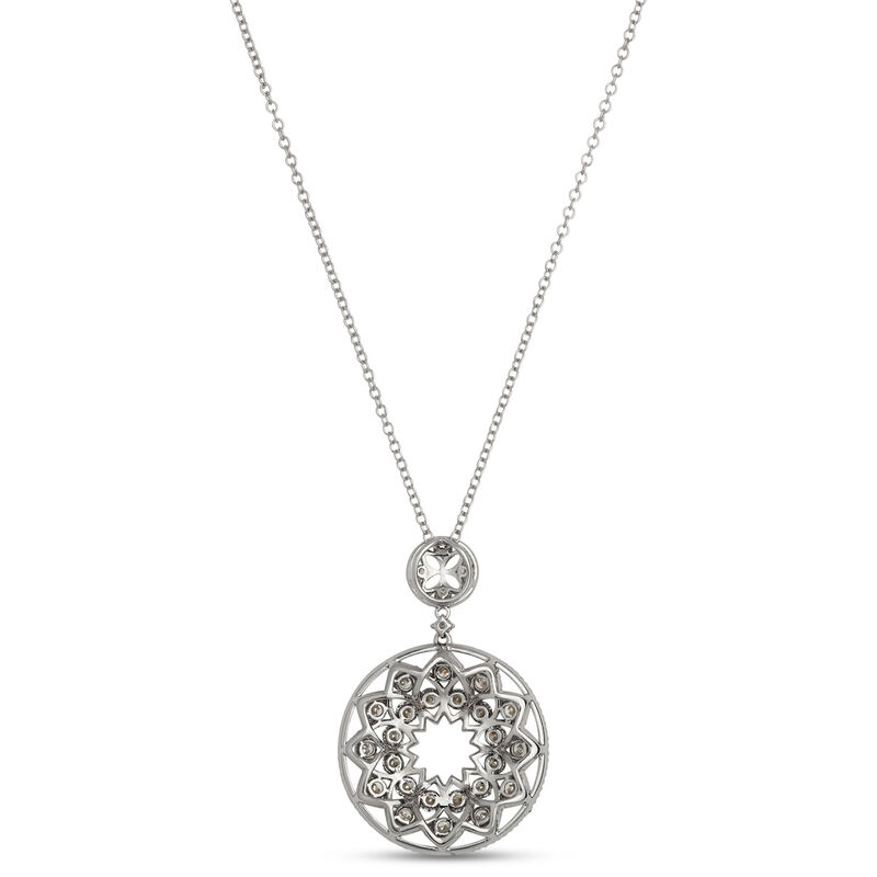 Classic Circle Pendant with Round Diamonds, 1 &frac12; Carat Total Weight, 14K White Gold image number 2