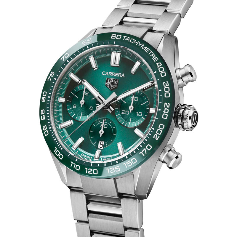 TAG Heuer Carrera Chronograph Watch Green Dial Steel Bracelet, 44mm image number 2