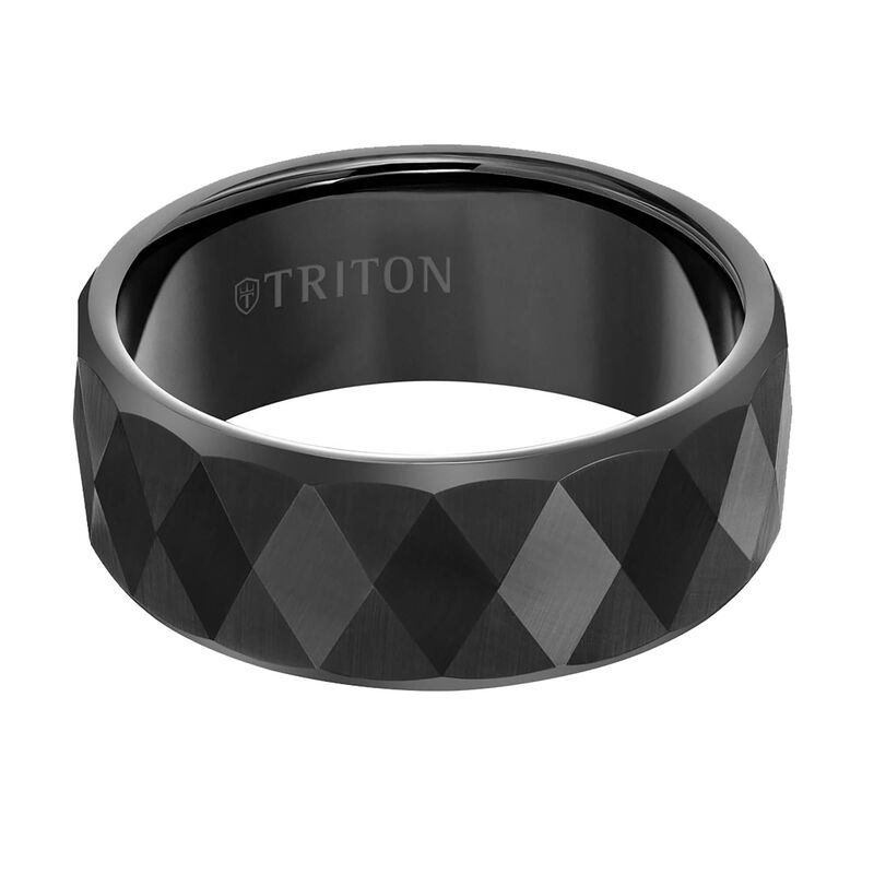 TRITON Flat Edge Faceted Diamond Center Wedding Band, 9MM image number 1