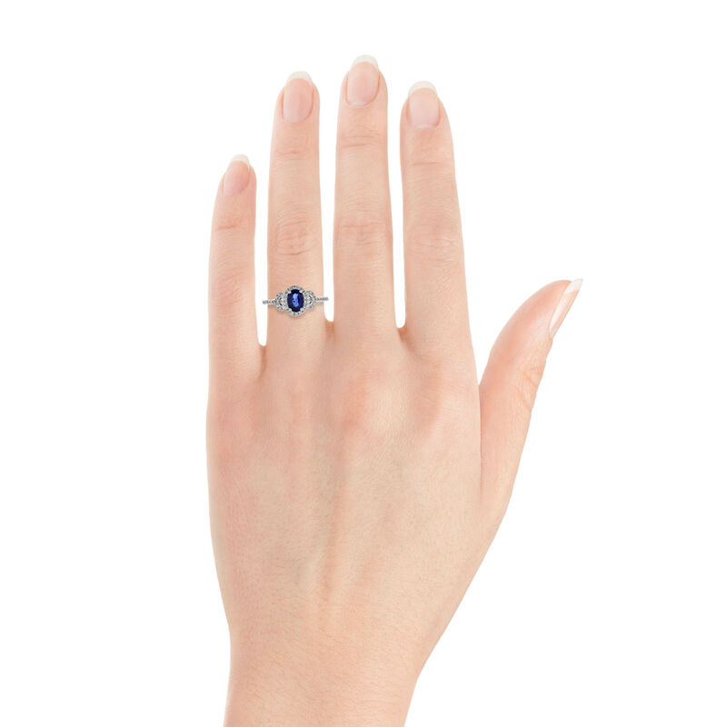 Sapphire & Diamond Halo Ring 14K image number 4